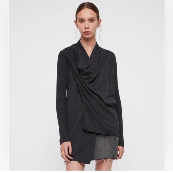 All Saints/ Drina Asymmetrical Cardigan/ Wool/ Shoulder zipper/ Size US 6 - Picture 1 of 14